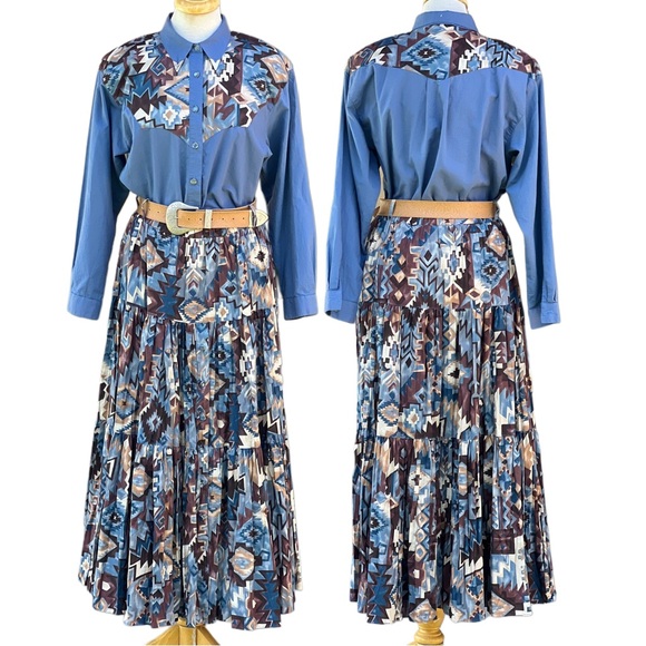 Vintage Desert West Southwestern Two-Piece Set – Shirt & Circle Skirt - Picture 4 of 13